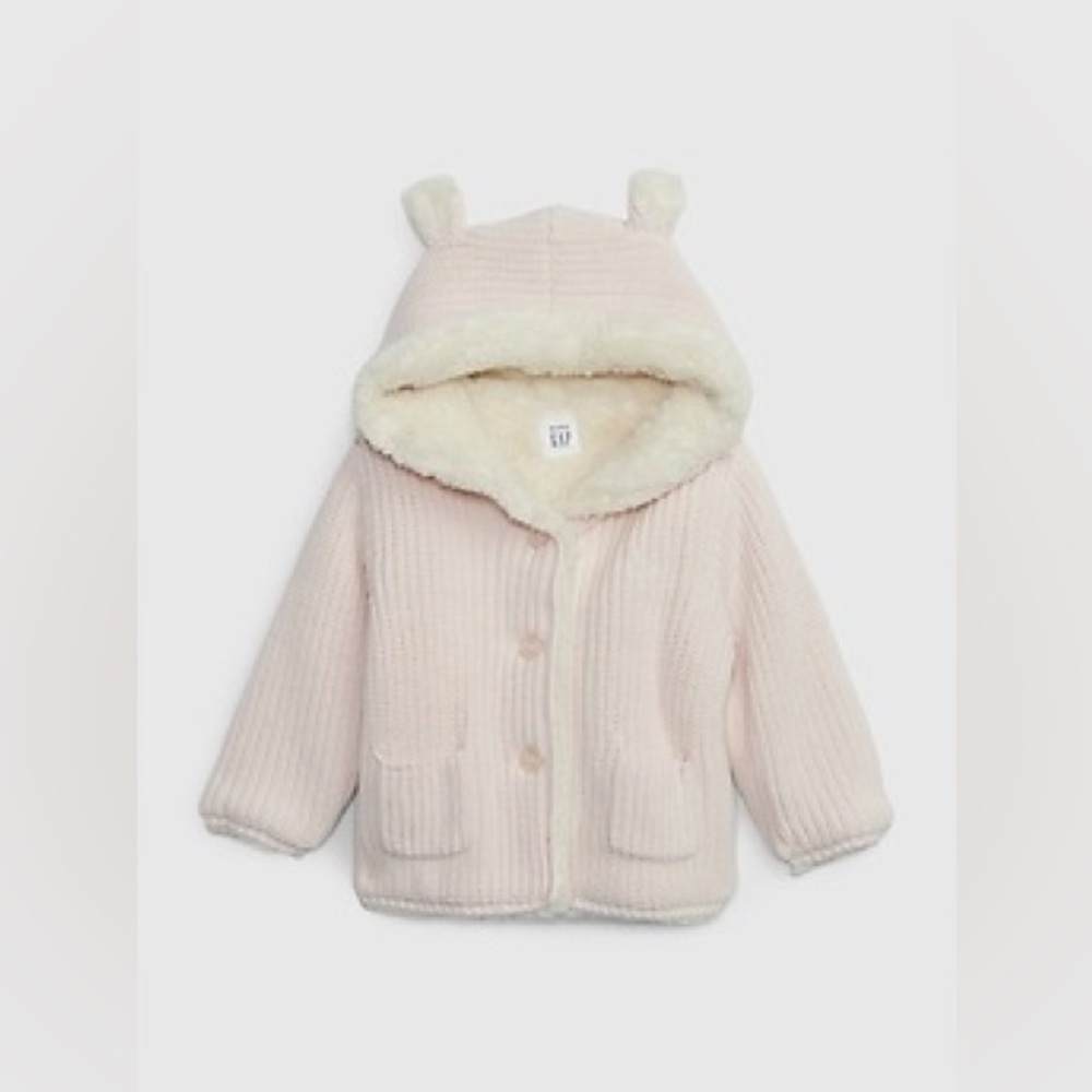 GAP Baby Sherpa Sweater Hoodie, Barely Pink, Size 3-6M